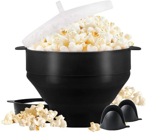 QuickSync Silicone Hot Air Microwave Popcorn Maker | Collapsible Food-Grade Popcorn Popper Bowl | Popcorn Maker Bowl with Lid | DIY Popcorn Bucket | No Oil Healthier | Dishwasher Safe
