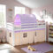 Homestyle4u Hochbett 90x200 Lila Kinderbett mit Rausfallschutz Vorhang Bett Kiefer massiv Betttunnel Lattenrost