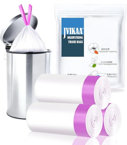 JVIKAA Bolsas de basura resistentes de 20 L, biodegradables, con cordón y antifugas, plástico reciclado resistente a pinchazos para cocina, oficina, jardín, paquete de 42 (control de olores)