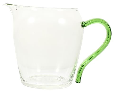Gatuida Glass Gravy Boat and Small Tea Pitcher 350ml Heat-Resistant Thickened Glass Green Handle for Home Kitchen Sauce and Juice Serving