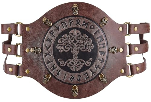 GORGECRAFT Medeltida präglad midjeskydd sadel brun viking bred midja bälte nordisk barisk PU-läder bälte riddare korsett kostym för män kvinnor renässans LARP krigare cosplay