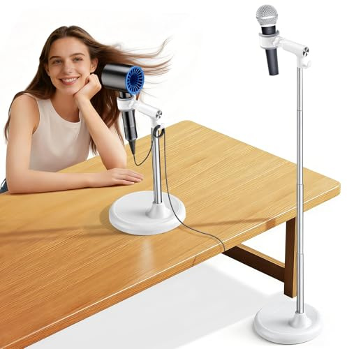 Jubor Soporte Secador de Pelo de Suelo, Altura Ajustable de 17 a 51 Pulgadas, Soporte para Secador de Pelo Sin Taladrar Giratorio 360° para Baño, Hoteles, Barbershop