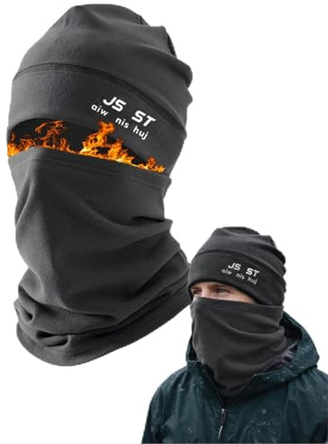 Grey Thermal Fleece Balaclava Hat and Detachable Neck Warmer Set – Windproof & Cold-Proof Outdoor Gear for Unisex Use – Full Coverage for Running Cycling Skiing Climbing with Ear Protection