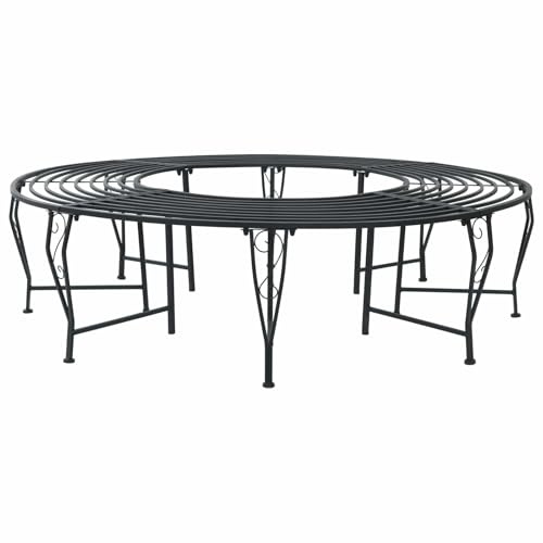 Holekex Trädbänk, stål, svart, rund, Ø 160 x 44 cm, väderbeständig, för trädgård, terrass, balkong med 8 sittplatser, stabil konstruktion utan ryggstöd, mångsidig, utomhus