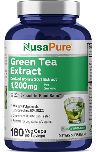 NusaPure Green Tea Capsules, 1200 mg, 180 Veggie Capsules (Non-GMO, Vegan)