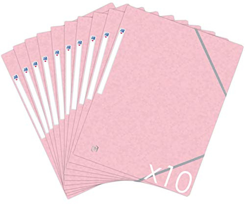 OXFORD Topfile + 10 kartongdokumentmappar, 3 flikar, format A4, gummibandslås, pastellrosa