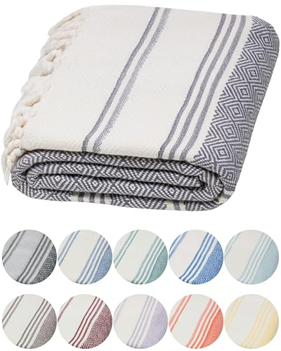 DEMMEX Organic Diamond Turkish Bath & Beach Towel | 100% Oeko-TEX Certified Cotton, Ultra-Soft, Quick-Dry, Lightweight, Compact & Oversized Luxury Peshtemal Towel, Prewashed, 71x36, Dark Gray