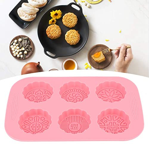 Moon Cake Mold, 6 Slots DIY Mooncake Mold, Pink Silicone Cake Ice Cream Soap Making Mold for Making Moon Cakes, Soap, Chocolate, Cake