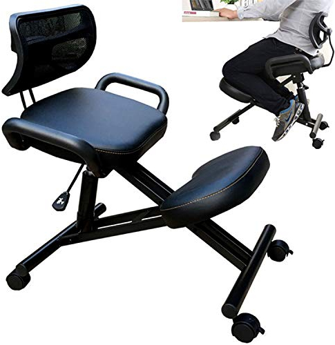 DBMGB Kniestuhl, Kniestuhl Ergonomisch Höhenverstellbarer Kniehocker Schreibtische mit Rädern und Rückenlehne, Linderung von Nacken- und Beinermüdung