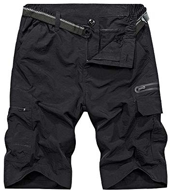 Jessie Kidden Mens Outdoor Casual Elastic Waist Lightweight Water Resistant Quick Dry Fishing Hiking Shorts #6222-Black,36