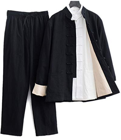 ZHOUXIAO Lose Tai Chi Uniform Männer Kung Fu Kleidung Langarm Chinesische traditionelle Kleidung, großer Sizetranz Anzug Hanfu inklusive Hemden, Hosen, Jacken Martial Arts An black-8XL