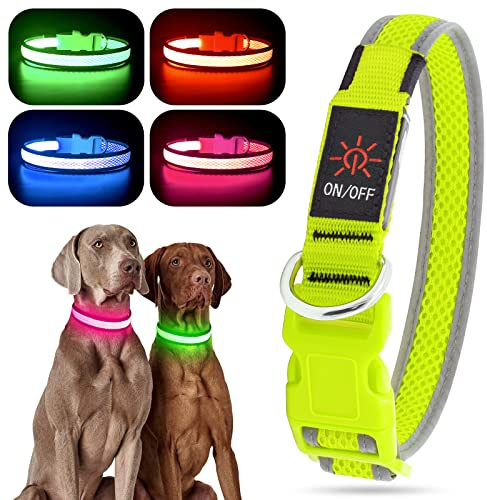 YFbrite Leuchtendes Hundehalsband, wiederaufladbares LED-Hundehalsbands, blinkendes verstellbares reflektierendes Hundehalsbands, Sicherheit leuchtet bei Nacht (Grün, L)