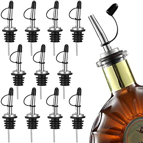 AOZITA 12 Pack Liquor Pour Spout, Stainless Steel Liquor Bottle Pourers with Rubber Dust Caps for Alcohol, Olive Oil, Liquor Pourers with Dust Caps, Speed Pourers, Bar Bartender Accessories