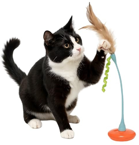 Petlinks Tippy Teaser Self Righting Feather Toy for Cats & Kittens, Rocks & Sways, Fun & Engaging Play - Multi Color, One Size