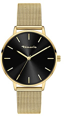 Tamaris Damenuhr – Schlichte, runde Armbanduhr für Damen 36 mm - Armbanduhr mit Edelstahl Meshband in Silber, Gold, Roségold, Schwarz, Blau, Grün, Lila UVM, wasserfest