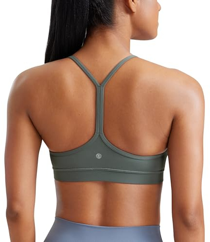 CRZ YOGA Butterluxe Y Back Sports Bra - Vadderad Racerback Låg Impact Spaghetti Tunn Strap Träning Yoga Bra Grå salvia S