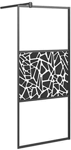 vidaXL Duschvägg 90x195cm ESG-glas med stendesign svart
