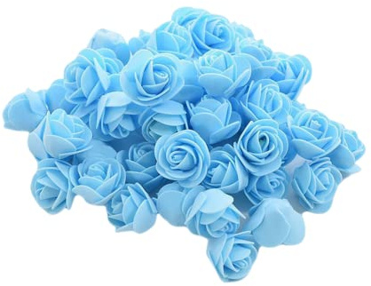 XIZHI Mini rose finte fiori artificiali, 100 pezzi, 3,5 cm, testa di rosa in schiuma rossa, per fai da te, accessori fai da te, decorazioni per la casa, feste e baby shower (azzurro cielo)