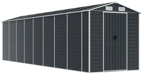 vidaXL Trädgårdsskjul antracit 191x725x198 cm galvaniserat stål, verktygsbod, verktygsskjul, bod, verktygsbodar, skjul, bodar, vedbod, vedbodar