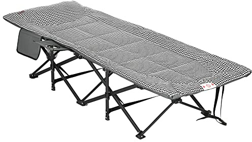 Outsunny Camping Bed for Adults, Single Folding Camp Bed, Padded Portable Camping Cot for Sleeping, with Carry Bag, Side Pocket and Cup Holder for Outdoor, Travel, Fishing, Black