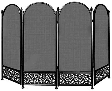 Schermi decorativi Griglia per caminetto Parascintille per interni 4 Pannelli in ferro battuto Grande parascintille per protezione antiscintille Recinzione e arco Design Pattern Parafuoco per camini