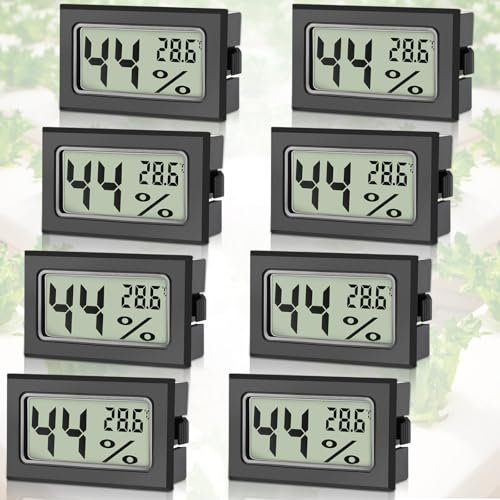 Sprifityy 8PCS Mini Termometro Digital Casa, Higrometro Lcd, Preciso Termometro Casa, Higrometro Digital para La Sala de Estar, El Invernadero, La Bodega, El Sótano, El Almacén, Negro