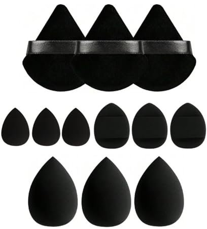 12 pcs Makeup Sponge Blender Sponges for Liquid, Cream, and Powder, Make up sponges for foundation Powder Puff Face Triangle Face Makeup Puff Wet Dry Dual-Use(Black）
