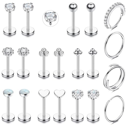 JeweBella 16G Piercing Näsa Stål Kirurgisk Piercing Öra Silver Guld Piercing Trago Conch Septum Helix Läpp Brosk Piercing Örhängen Cirkel Allergiska Kvinnor Piercing Smycken, Zirkonia