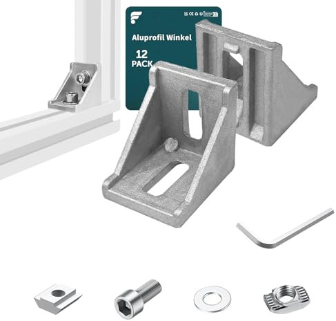 shinfly 12 Stück Aluprofil Winkel 30x30mm, Befestigungsmaterial Aluprofil Winkelverbinder, Eckwinkel Eckverbinder 90 Grad Winkel für Werkbänke, Regale, Geräteständer, Trägerkonstruktionen