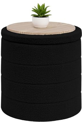 Bonlife Boucle Ottoman Storage, Foot Rest Stool Seat, Folding Footstool for Living Room, Sherpa Ottoman for Bedroom, Black, 43x43x45 cm