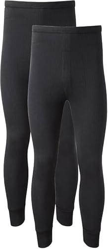 BLOOM BLENDS Pack of 2 Men’s Thermal Trousers Long Johns – Warm Winter Baselayer Underwear with 0.45 TOG Rating – Soft Cotton Blend, High Rise, Machine Washable, (Small, Black)