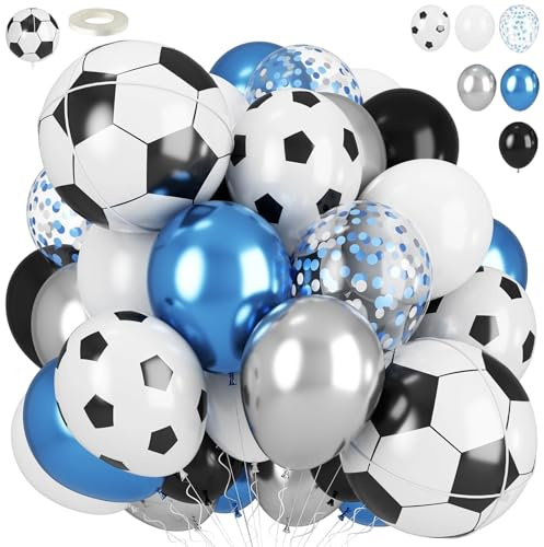 34-Piece Football Balloons, 12-Inch Football Birthday Decorations with White Ribbon, Footballs Themed Party Supplies, White Balloon for Men, Modelling Balloons