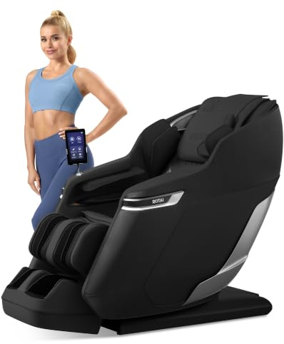ROTAI Fauteuil Massage 4D Rail SL Zéro Gravité, Chaise massante chauffante, shiatsu Mollets Pieds, Enceinte Bluetooth, Fauteuil Relax électrique Domicile Noir