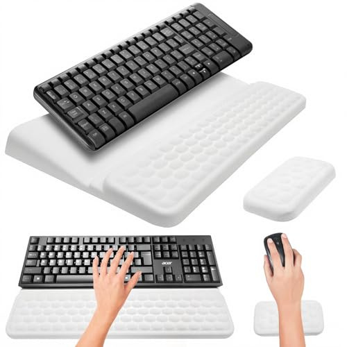 Ergonomic Keyboard Wrist Rest Mouse Wrist Est Kit for Desk Arm Support Keyboards Riser & Soft Memory Foam Computer Keyboard Stand Home Office Accessories (White)
