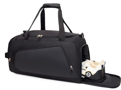 Gym Bag with Shoe Compartment & Wet Pockets for Men/Women, Waterproof Sports Duffle Bags for Workout/Fitness/Travel (Black,20x11x11)