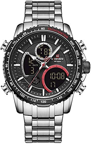 NAVIFORCE Montre analogique numérique chronographe étanche sport à quartz en acier inoxydable militaire multifonction pour homme, Nf9182-s/B, Bracelet