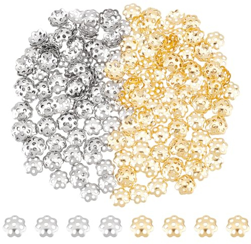 UNICRAFTAL Alrededor de 240 piezas 2 colores 6mm Tapas de perlas espaciadoras Acero inoxidable Caps para pulsera collar Fabricación de joyas