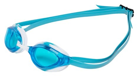 ARENA Occhialini da nuoto unisex Python Racing, per uomo e donna, lenti anti-appannamento, lenti non specchiate, con doppia cinghia, colore: blu/bianco cielo