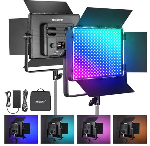 NEEWER PL60C RGB LED Panel Video Light APP/2.4G/DMX Control, 60W 23000Lux/0.5m 2500K-10000K RGBCW Pro Photography Studio lighting/18 Scenes/V Battery Powered for Outdoor Filmmaking Streaming, UK Plug