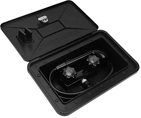 ABS Exterior Shower Box Kit for RV Motorhome Caravan, Cold & Hot Water Switch, 1.5M Hose, Adjustable Shower, Suitable for Outdoor Showers and Cleaning, Black Color