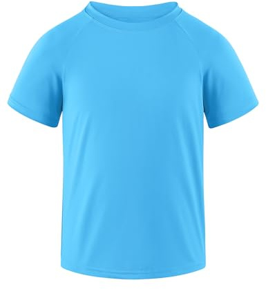 Auranso Boys Rash Guard Short Sleeve Boys Swim Shirt UPF 50+ Quick Dry Shirt Blue 7-8 Years