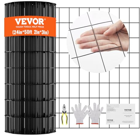 VEVOR Hardware Cloth, 24'' x 50' Galvanized Wire Mesh Roll, 16 Gauge Chicken Wire Fence Roll, Vinyl Coating Metal Wire Mesh for Chicken Coop Barrier, Rabbit Snake Fences, Poultry Enclosures