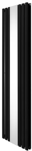 Radiatore a pannello ovale con specchio, 1800 mm x 500 mm, design moderno, doppia colonna, riscaldatore verticale in acciaio al carbonio nero opaco, montaggio a parete, per cucina e soggiorno, kit di