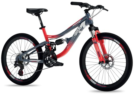 IBK Bicicletta Bici MTB 24'' Pollici Mountain Bike BIAMMORTIZZATA Ragazzo Cambio 21 Velocità Freni a Disco (Nero)