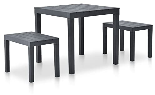 Lauuoeriau Wohnartikel, Gartentisch mit 2 Bänken, Kunststoff, anthrazit, Anzugmöbel