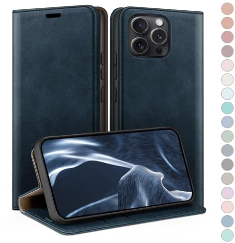 HUOUH for iPhone 13 Pro 6.1 Wallet case with RFID Blocking PU Leather,Flip Folio Book covers,Credit Card Holder Shockproof Phone case Women Men for Apple 13 Pro case Dark Blue
