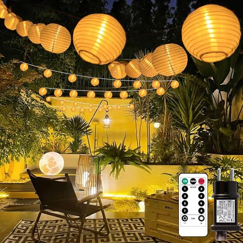 Lampions Lichterkette Außen mit Netzstecker, 11M 30LED mit 8 Modi & Timer, Warmweiß Lichterkette Lampion mit Fernbedienung, Outdoor Laterne Beleuchtung Wetterfest für Terrasse Balkon Garten Hof