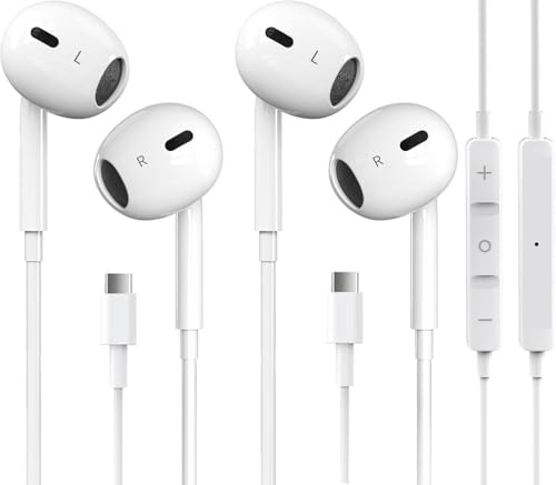 Pcwfbzf 2 Packs USB C Headphones Earbuds Wired for iPhone17/16/15, iPad Pro