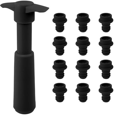Bomba de vacío para vino con 12 tapones de vino al vacío, conservador de vino portátil, reutilizable, bomba de vacío y tapón mantiene el vino fresco, ideal como regalo (negro)