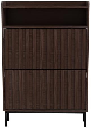 UEV Schuhschrank mit 2 Klappen Schmal, Schuhkipper für Flur Wohnzimmer, Schuhkommode mit Kippschutz, Schuhaufbewahrung, Verstellbare Trennwände für Verschiedene Schuhtypen dunkel braun
